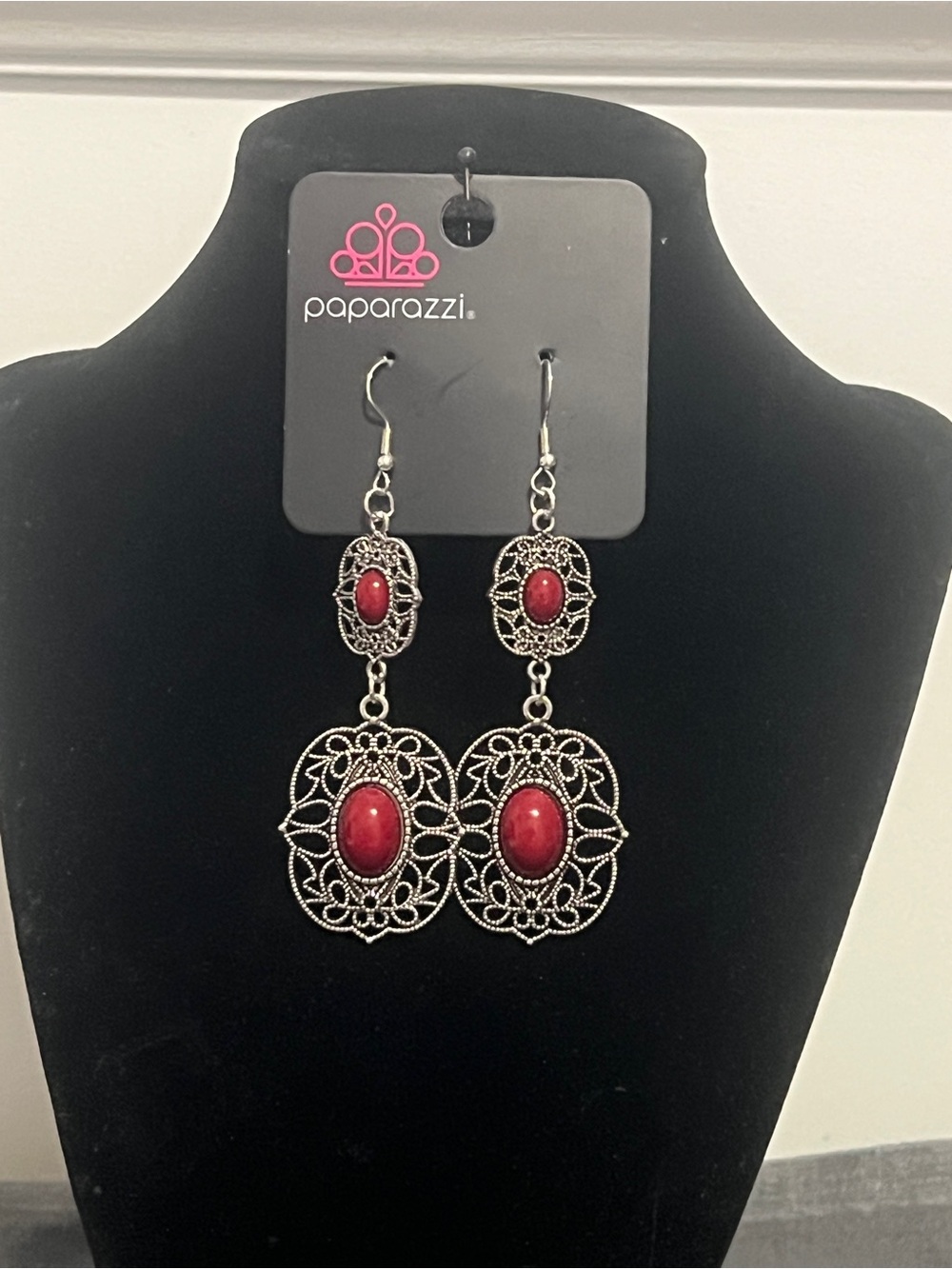 Paparazzi Ruby-Center Filigree Drop Earrings